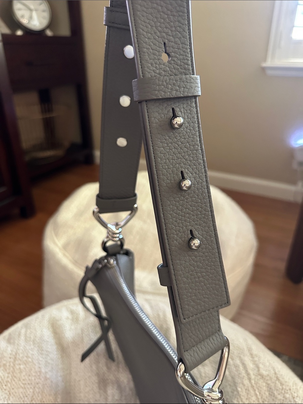 All Saints Gray Pebbled Leather Saddle Shoulder Bag - Picture 4 of 8